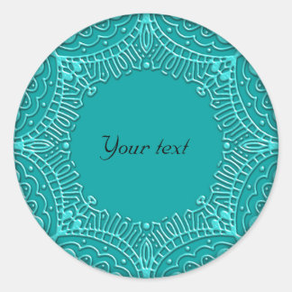 Glossy turquoise ornamental design classic round sticker