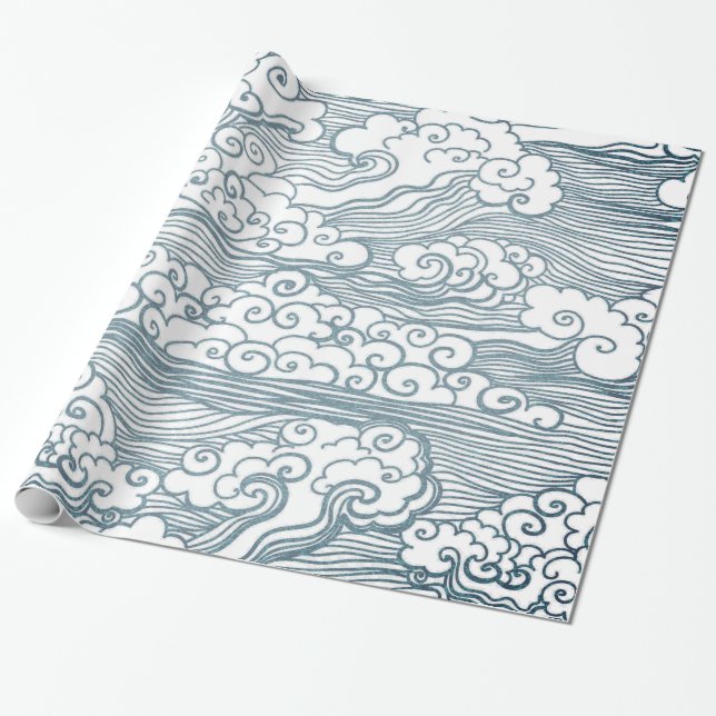 Glossy Wrapping Paper, 30" x 6' JAPANESE CLOUDS Wrapping Paper (Unrolled)