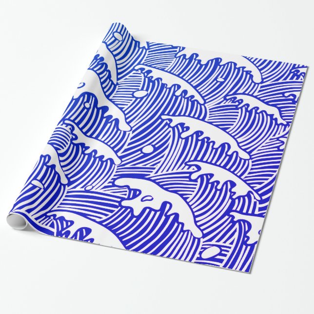 Glossy Wrapping Paper, 30" x 6' JAPANESE WAVE Wrapping Paper (Unrolled)