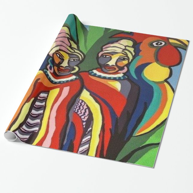 Glossy Wrapping Paper, African Women Parrot Wrapping Paper (Unrolled)