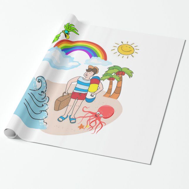 Glossy Wrapping Paper, Beach Fun Octopus Paper (Unrolled)