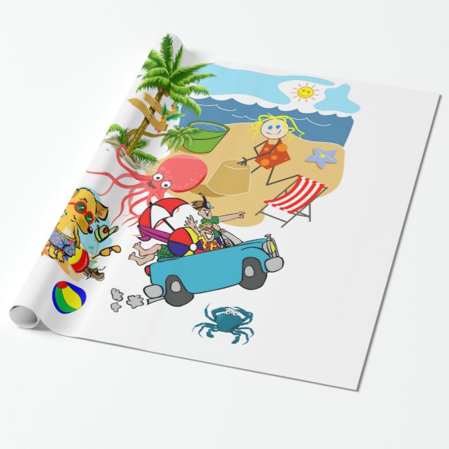 Glossy Wrapping Paper, Beach Fun Octopus Paper (Unrolled)