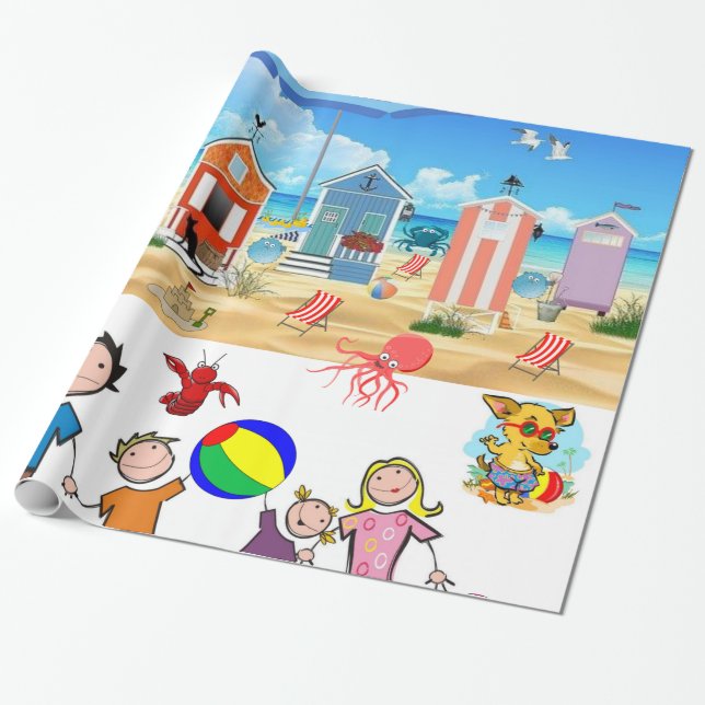 Glossy Wrapping Paper, Beach Fun Octopus Paper (Unrolled)