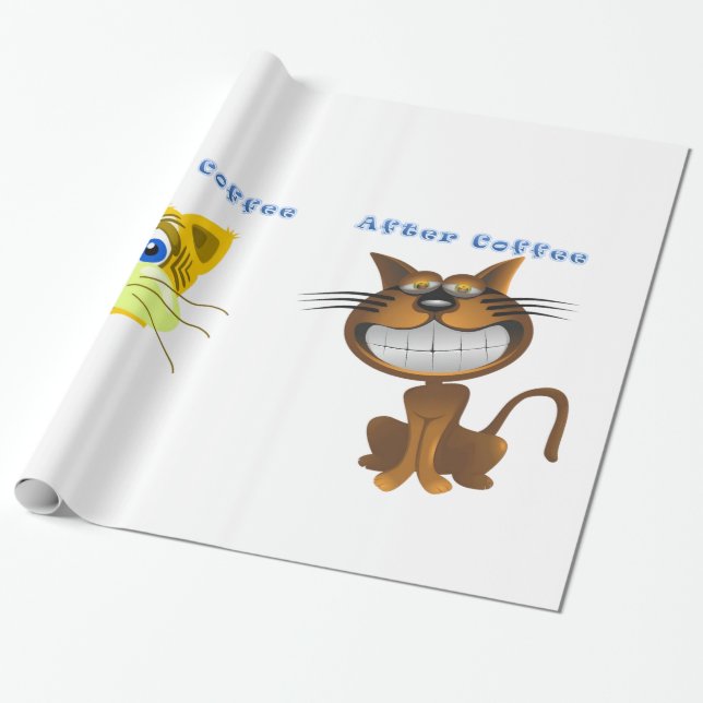 Glossy Wrapping Paper, Before After Coffee Cat Paper (Unrolled)