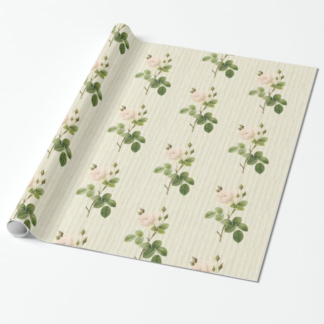Glossy Wrapping Paper, Beige Roses Floral Wrapping Paper (Unrolled)