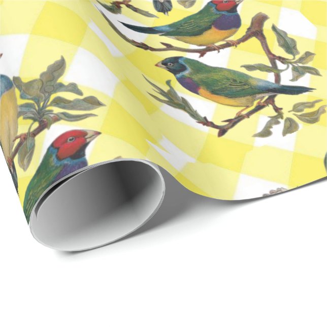 Glossy Wrapping Paper Bird Yellow Plaid (Roll Corner)
