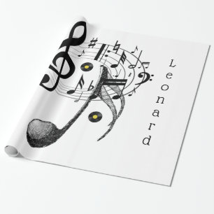 Glossy Wrapping Paper, Black and White Music Notes Paper