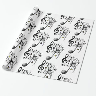 Glossy Wrapping Paper, Black and White Music Notes Wrapping Paper