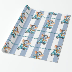 Glossy Wrapping Paper Blue & White Stripe Elephant