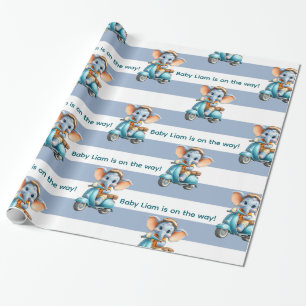 Glossy Wrapping Paper Blue & White Stripe Elephant