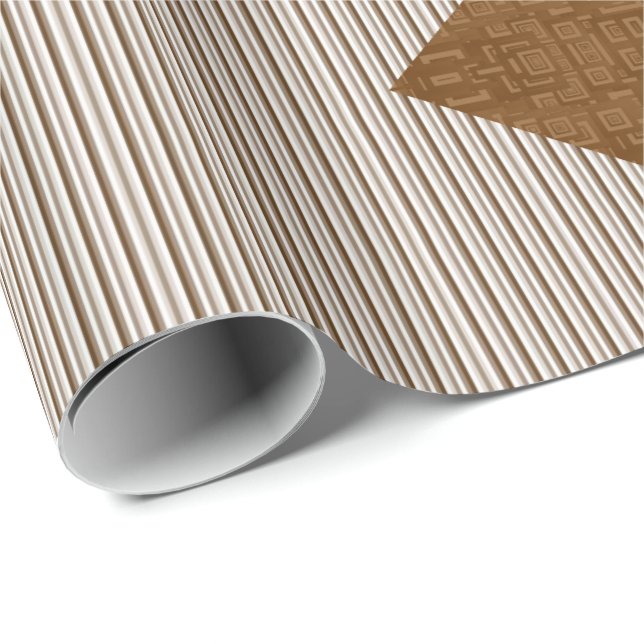 Glossy Wrapping Paper Brown Stripes Blue Flowers (Roll Corner)