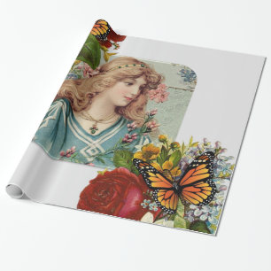 Glossy Wrapping Paper, Butterfly Floral Victorian Wrapping Paper