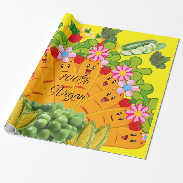 Glossy Wrapping Paper, Carrots Peas 100% Vegan Paper (Unrolled)