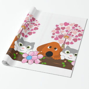 Glossy Wrapping Paper, Cat Dog Floral Paper