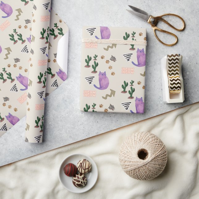 Glossy Wrapping Paper Cat Fish Cactus Meow Paws (Crafts)