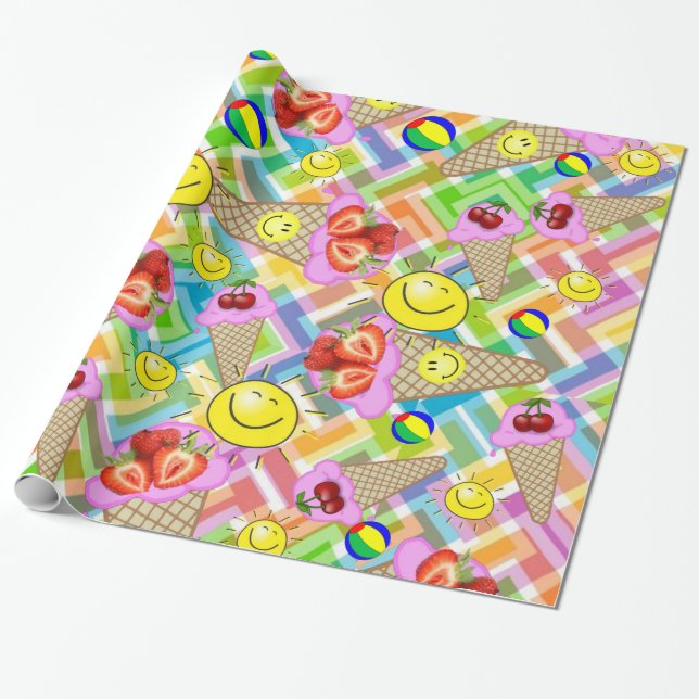Glossy Wrapping Paper Chevron Strawberry Ice Cream (Unrolled)