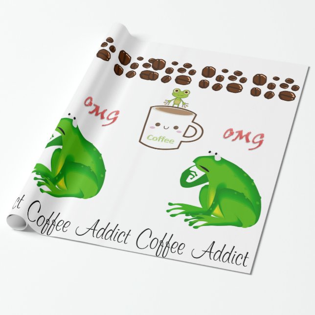 Glossy Wrapping Paper, Coffee Addict Frog Beans Paper (Unrolled)