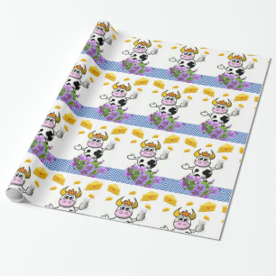 Glossy Wrapping Paper, Cow Blue Plaid Cheese Paper