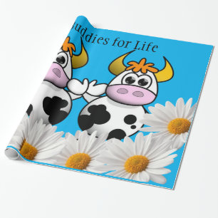 Glossy Wrapping Paper, Cow Floral White Daisy Blue Paper