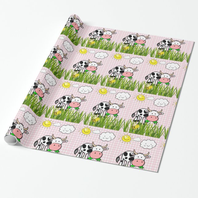 Glossy Wrapping Paper, Cow Sun Clouds Paper (Unrolled)