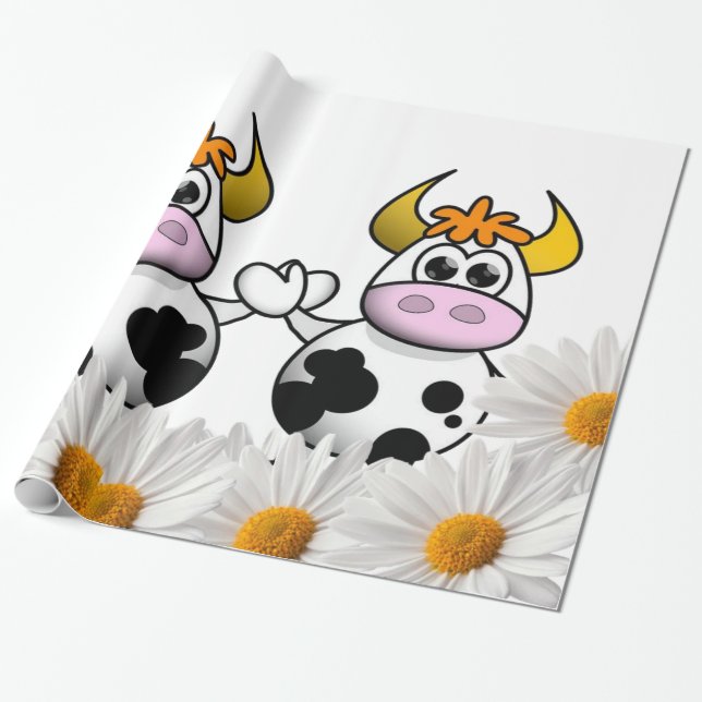 Glossy Wrapping Paper, Cow White Daisy Wrapping Paper (Unrolled)