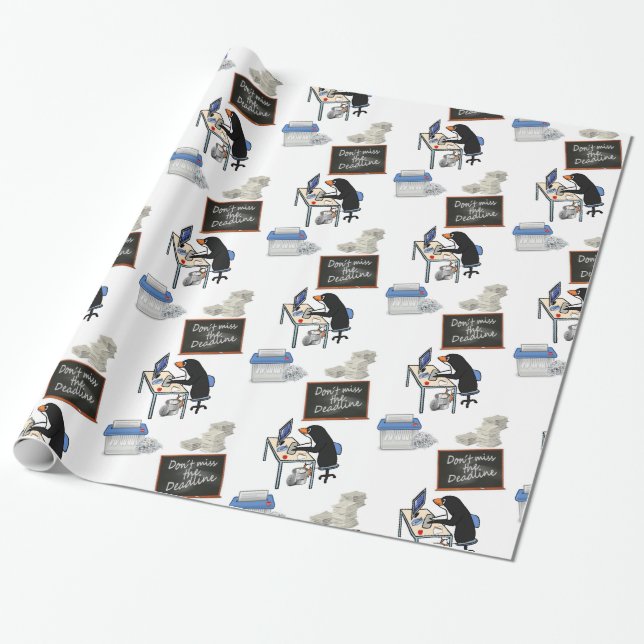 Glossy Wrapping Paper, Deadline Penguin Office Wrapping Paper (Unrolled)