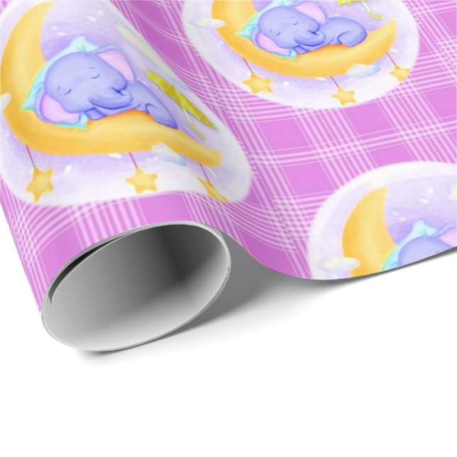 Glossy Wrapping Paper Elephant Purple Plaid (Roll Corner)