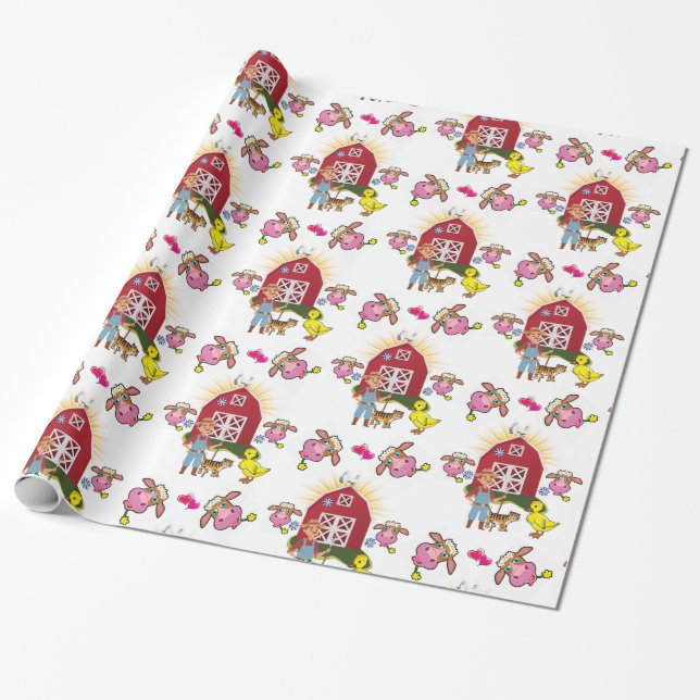 Glossy Wrapping Paper, Farmer Farmhouse Cows Wrapping Paper (Unrolled)