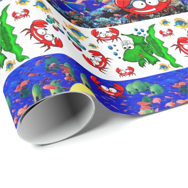 Glossy Wrapping Paper Fish Crabs Ocean Beach (Roll Corner)