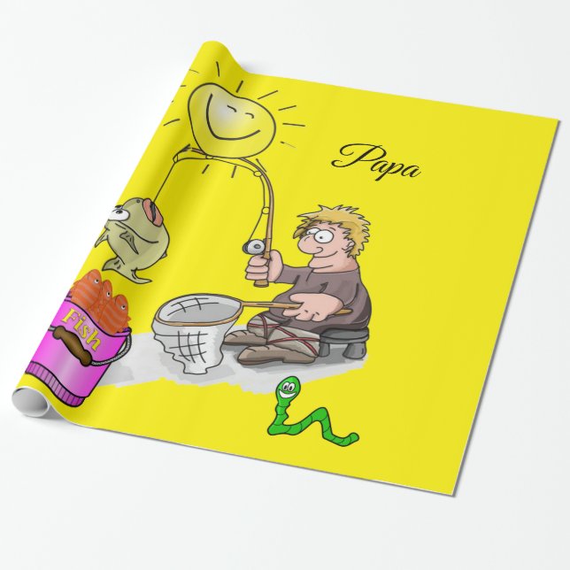Glossy Wrapping Paper, Fisherman Fishing Yellow Paper (Unrolled)