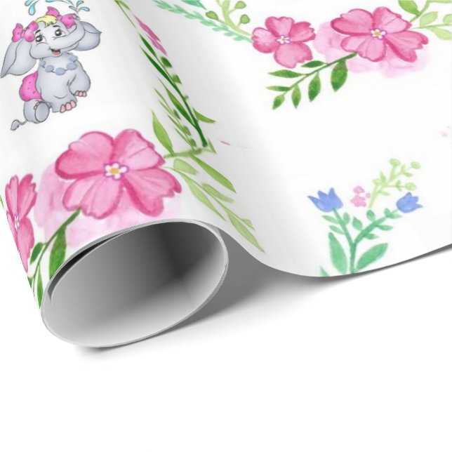Glossy Wrapping Paper Floral Elephant (Roll Corner)