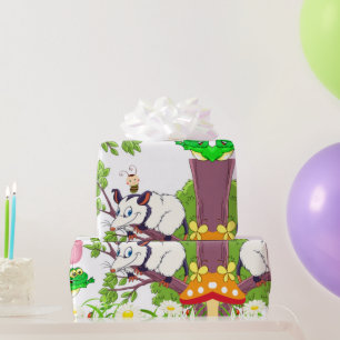 Glossy Wrapping Paper, Floral Possum Chicks Frog Paper