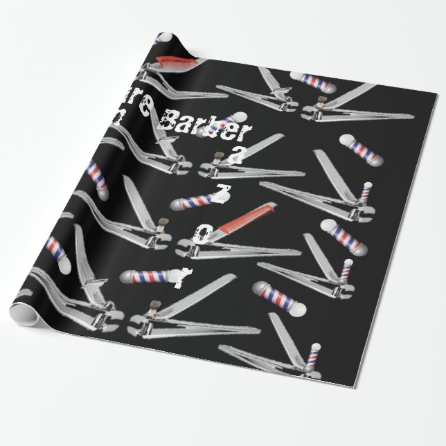 Glossy Wrapping Paper, Future Barber Pole Clippers Wrapping Paper (Unrolled)