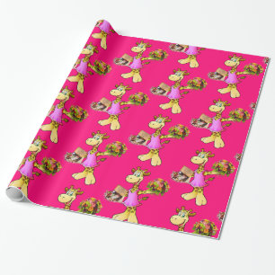 Glossy Wrapping Paper, Giraffe Floral Pink Paper