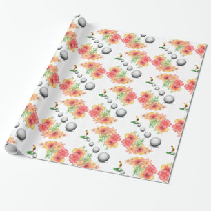 Glossy Wrapping Paper, Golf Balls Golfer Floral Paper