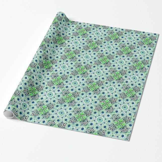 Glossy Wrapping paper green geometric (Unrolled)