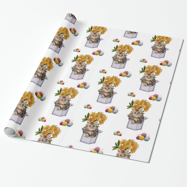 Glossy Wrapping Paper, Kitten Cat Box Yarn Paper (Unrolled)