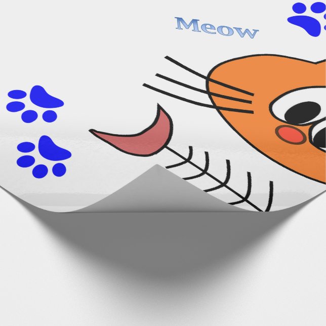 Glossy Wrapping Paper, Meow Cat Fish Bones Paper (Corner)