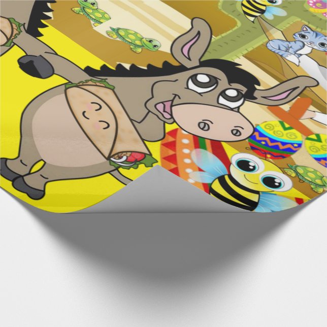 Glossy Wrapping Paper, Mexican Man Donkey Bee Wrapping Paper (Corner)