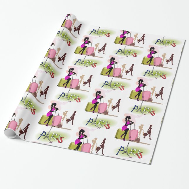 Glossy Wrapping Paper, Paris France Vacation Paper (Unrolled)