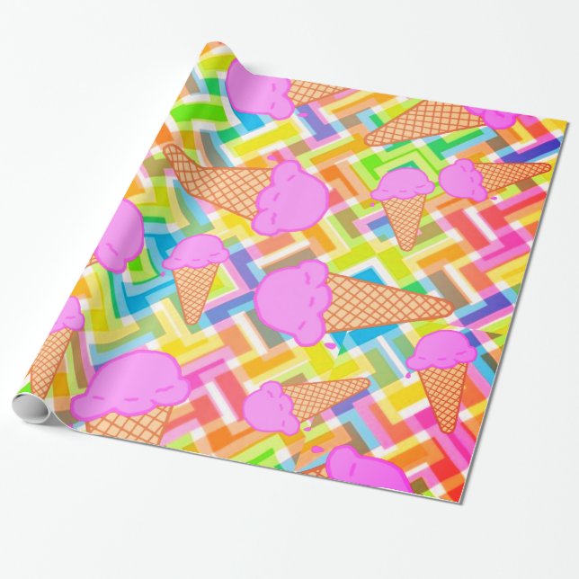Glossy Wrapping Paper, Pastel Chevron Ice Cream Wrapping Paper (Unrolled)