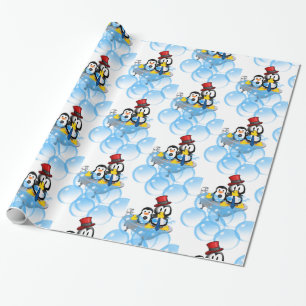 Glossy Wrapping Paper, Penguin Bubble Bath Tub Wrapping Paper