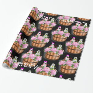 Glossy Wrapping Paper, Penguin Pink Roses Paper