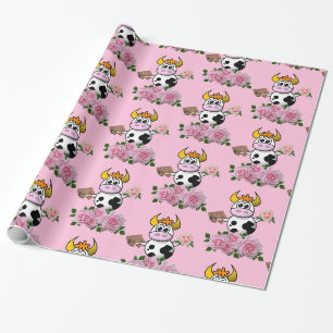Glossy Wrapping Paper, Pink Roses Cow Chocolate Paper