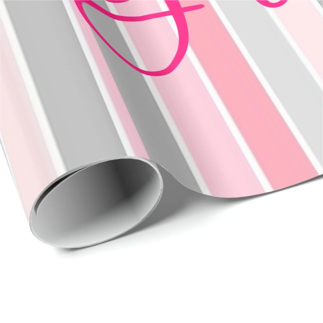 Glossy Wrapping Paper Pink Stripe Floral (Roll Corner)