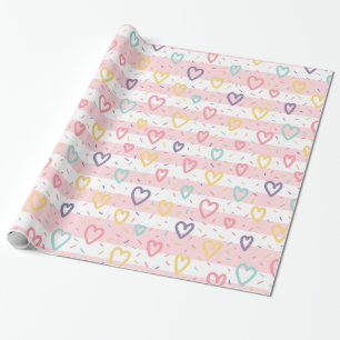 Glossy Wrapping Paper Pink & White Stripe Hearts