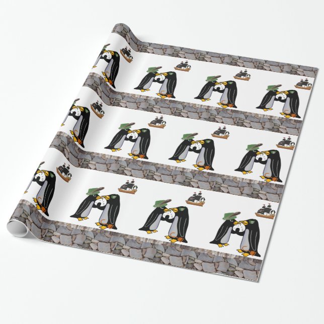 Glossy Wrapping Paper, Pirate Penguin Ship Boat Wrapping Paper (Unrolled)