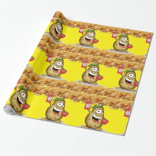 Glossy Wrapping Paper, Potato French Fries Ketchup Wrapping Paper (Unrolled)