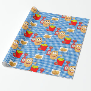 Glossy Wrapping Paper, Potato French Fries Plaid Wrapping Paper