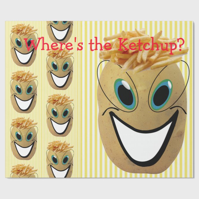 Glossy Wrapping Paper, Potato French Fries Stripe Paper (Flat)